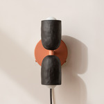 Ceramic Up Down Plug-In Wall Sconce - Peach Canopy / Black Clay Upper Shade