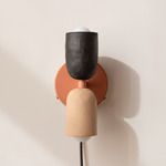 Ceramic Up Down Plug-In Wall Sconce - Peach Canopy / Black Clay Upper Shade