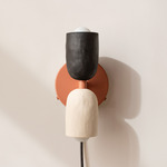 Ceramic Up Down Plug-In Wall Sconce - Peach Canopy / Black Clay Upper Shade