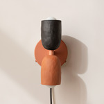 Ceramic Up Down Plug-In Wall Sconce - Peach Canopy / Black Clay Upper Shade