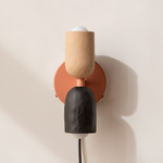 Ceramic Up Down Plug-In Wall Sconce - Peach Canopy / Tan Clay Upper Shade