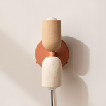 Ceramic Up Down Plug-In Wall Sconce - Peach Canopy / Tan Clay Upper Shade