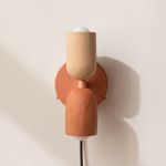 Ceramic Up Down Plug-In Wall Sconce - Peach Canopy / Tan Clay Upper Shade
