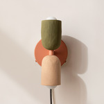 Ceramic Up Down Plug-In Wall Sconce - Peach Canopy / Green Clay Upper Shade