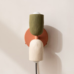 Ceramic Up Down Plug-In Wall Sconce - Peach Canopy / Green Clay Upper Shade
