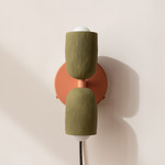 Ceramic Up Down Plug-In Wall Sconce - Peach Canopy / Green Clay Upper Shade