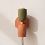 Ceramic Up Down Plug-In Wall Sconce - Peach Canopy / Green Clay Upper Shade