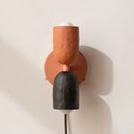 Ceramic Up Down Plug-In Wall Sconce - Peach Canopy / Terracotta Upper Shade