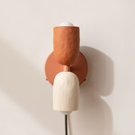 Ceramic Up Down Plug-In Wall Sconce - Peach Canopy / Terracotta Upper Shade