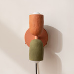 Ceramic Up Down Plug-In Wall Sconce - Peach Canopy / Terracotta Upper Shade