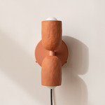 Ceramic Up Down Plug-In Wall Sconce - Peach Canopy / Terracotta Upper Shade