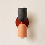 Ceramic Up Down Slim Wall Sconce - Oxide Red Canopy / Black Clay Upper Shade