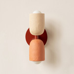 Ceramic Up Down Slim Wall Sconce - Oxide Red Canopy / Tan Clay Upper Shade