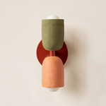 Ceramic Up Down Slim Wall Sconce - Oxide Red Canopy / Green Clay Upper Shade