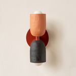 Ceramic Up Down Slim Wall Sconce - Oxide Red Canopy / Terracotta Upper Shade