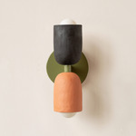 Ceramic Up Down Slim Wall Sconce - Reed Green Canopy / Black Clay Upper Shade