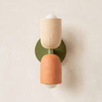 Ceramic Up Down Slim Wall Sconce - Reed Green Canopy / Tan Clay Upper Shade