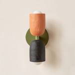 Ceramic Up Down Slim Wall Sconce - Reed Green Canopy / Terracotta Upper Shade