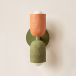 Ceramic Up Down Slim Wall Sconce - Reed Green Canopy / Terracotta Upper Shade