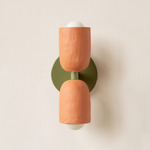 Ceramic Up Down Slim Wall Sconce - Reed Green Canopy / Terracotta Upper Shade