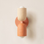 Ceramic Up Down Slim Wall Sconce - Peach Canopy / Tan Clay Upper Shade