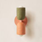 Ceramic Up Down Slim Wall Sconce - Peach Canopy / Green Clay Upper Shade