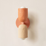 Ceramic Up Down Slim Wall Sconce - Peach Canopy / Terracotta Upper Shade