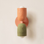 Ceramic Up Down Slim Wall Sconce - Peach Canopy / Terracotta Upper Shade