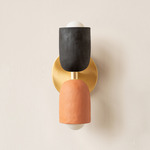 Ceramic Up Down Slim Wall Sconce - Brass Canopy / Black Clay Upper Shade