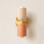 Ceramic Up Down Slim Wall Sconce - Brass Canopy / Tan Clay Upper Shade