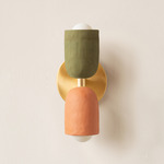 Ceramic Up Down Slim Wall Sconce - Brass Canopy / Green Clay Upper Shade