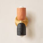 Ceramic Up Down Slim Wall Sconce - Brass Canopy / Terracotta Upper Shade