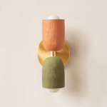 Ceramic Up Down Slim Wall Sconce - Brass Canopy / Terracotta Upper Shade