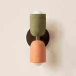 Ceramic Up Down Slim Wall Sconce - Patina Brass Canopy / Green Clay Upper Shade