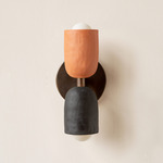 Ceramic Up Down Slim Wall Sconce - Patina Brass Canopy / Terracotta Upper Shade