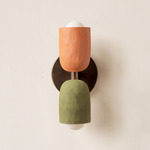 Ceramic Up Down Slim Wall Sconce - Patina Brass Canopy / Terracotta Upper Shade