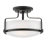 Harper Semi Flush Mount - Black / Etched Opal