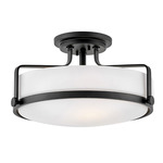 Harper Semi Flush Mount - Black / Etched Opal