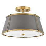Clarke Semi Flush Ceiling Light - Matte Grey / Brass / White