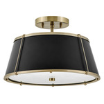 Clarke Semi Flush Ceiling Light - Black / Warm Brass / White
