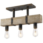 Garrett Semi Flush Ceiling Light - Antique Black Iron / Wood