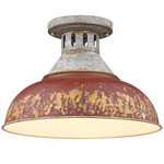 Kinsley Semi Flush Ceiling Light - Galvanized Steel / Antique Red