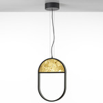 Geometric 1/3 Top Oval Pendant - Matte Black / Amber Triplex Opal