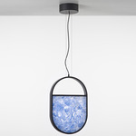 Geometric 2/3 Bottom Oval Pendant - Matte Black / Light Blue Triplex Opal