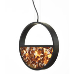 Geometric Half Circle Bottom Pendant - Matte Black / Cognac Triplex Opal