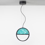 Geometric Half Circle Top Pendant - Matte Black / Turquoise Triplex Opal