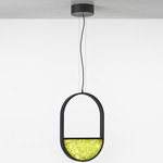 Geometric 1/3 Bottom Oval Pendant - Matte Black / Green Apple Triplex Opal