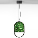 Geometric 2/3 Top Oval Pendant - Matte Black / Dark Green Triplex Opal