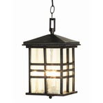 Rustic Craftsman Outdoor Hanging Lantern - Black / Clear