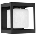 Square Box LED Outdoor Wall Sconce - Textured Black / Opal Hammered